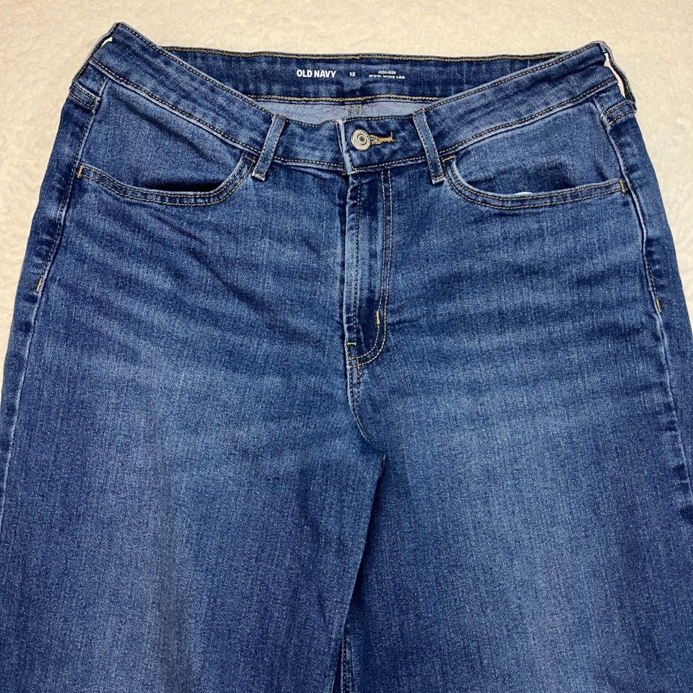 Old‎ Navy Jeans Womens 12 Blue Wow Wide Leg High Rise Dark Wash Denim Stretch